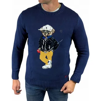 Dámský svetr Pletený svetr Ralph Lauren s medvídkem, modrý RLS02 - L