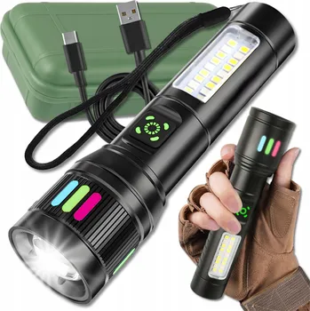 Svítilna VÝKONNÁ TAKTICKÁ LED SVÍTILNA 2V1 COB 20X ZOOM NABÍJECÍ USB-C + POUZDRO