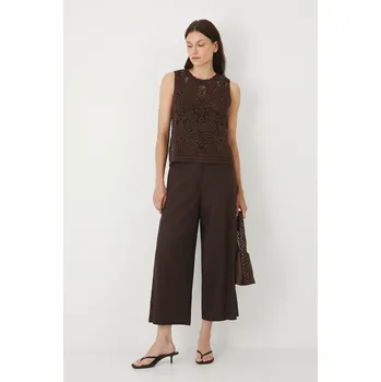 Dámské kalhoty Lněné kalhoty Medicine hnědá barva, střih culottes, high waist RS25.SPDB02 89X, vel. M