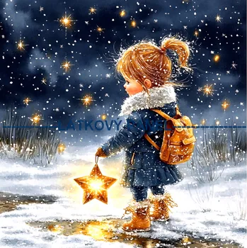 Látkový panel - Holčička s hvězdou - DZ-246 Velikost: 35x35cm, Materiál: Kočárkovina