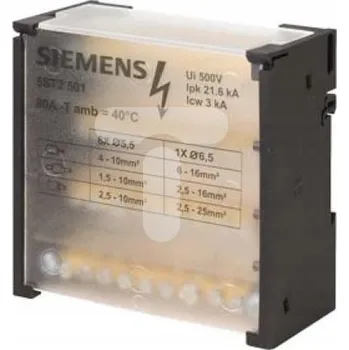 Rozvodný blok SENTRON 4P 80A 500V 1x6-16mm2 + 8x4-10mm2 DIN Siemens