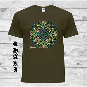 levne-bavlnene-tricko-potisk-keltske-listy Barva: Khaki, velikost: XL