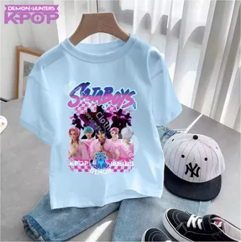 Dívčí tričko KPop Demon Hunters (Lovkyně démonů) KPop Demon Hunters dětské tričko s potiskem - Saja Boys (různé barvy) Barva: modrá (3), Velikost: 130