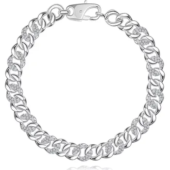 Náramek Širší náramek ze stříbra 925 - hladká a kubická zirkonová eliptická očka