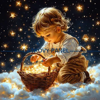 Látkový panel - Děti a hvězdy - DZ-237 Velikost: 15x15cm, Materiál: Teplákovina nepočesaná