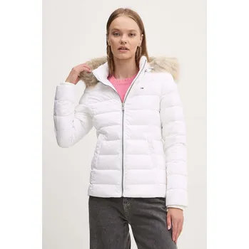 Péřová bunda Tommy Jeans dámská, bílá barva, zimní, DW0DW18312 00X, vel. XS