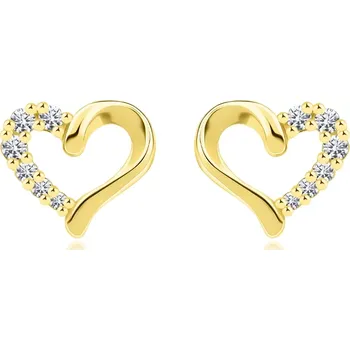 Náušnice Stříbrné náušnice 925 - srdce s čirými zirkony, zlato