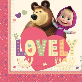 Papírový ubrousek Ubrousky Máša a medvěd Sladké srdce 20 ks 33x33 cm FSC