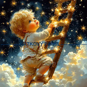 Látkový panel - Děti a hvězdy - DZ-241 Velikost: 20x20cm, Materiál: Úplet