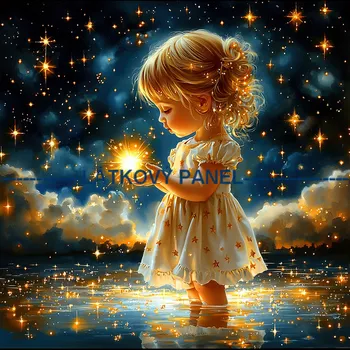 Látkový panel - Děti a hvězdy - DZ-230 Velikost: 20x20cm, Materiál: Bavlna