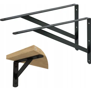 Držák na polici ČERNÁ konzole / držák police 400 x 280 mm, nástěnná podpěra, 2 KUSY