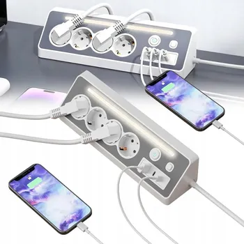 Napájecí kabel ROHOVÁ ZÁSUVKOVÁ LIŠTA NA KUCHYŇSKOU DESKU STOLU S RYCHLONABÍJEČKOU 1.5M