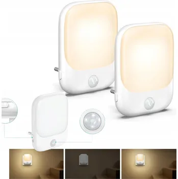 Lampička Noční lampa bílá LED NOČNÍ LAMPA S POHYBOVÝM SNÍMAČEM ZÁSUVKA 3 REŽIMY