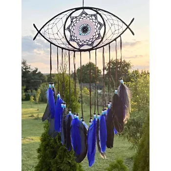 Lapač snů Magieprirody.cz Lapač snů Oko ochrany – modro-bílý háčkovaný talisman #ZB405