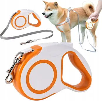 Vodítko pro psa Vodítko pro psa oranžovo-bílé 5 m do 35 kg automatické s aretací odolné