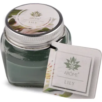 Svíčka Malá vonná svíčka ve skle s jmenovkou 28 g Fruit, Floral, malé, 7 (Lily) zelená šalvěj tmavá