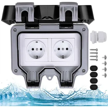 Elektrická zásuvka Dvojitá elektrická zásuvka šedá vodotěsná nástěnná