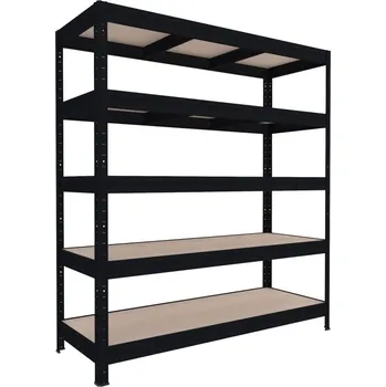 Dílenský regál Velký regál do sklepa Biedrax 60 x 240 x 177 cm, 5 polic - černý/MDF 6 mm, 300 kg/pol.