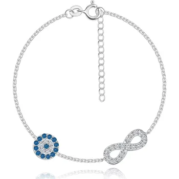 Náramek Stříbrný náramek 925 - symbol nekonečna a kruh, čiré a modré zirkony