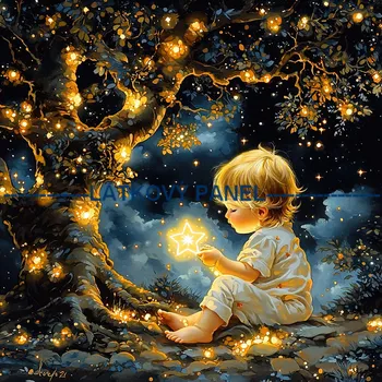 Látkový panel - Děti a hvězdy - DZ-238 Velikost: 30x30cm, Materiál: Mikroplyš