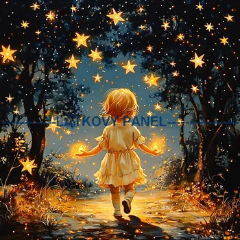 Látkový panel - Děti a hvězdy - DZ-217 Velikost: 15x15cm, Materiál: Úplet
