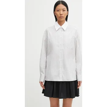 Dámská košile Bavlněná košile Maison Kitsuné Handwriting Boyfriend dámská, šedá barva, regular, s klasickým límcem, PW00416WC5063, 36, 09X