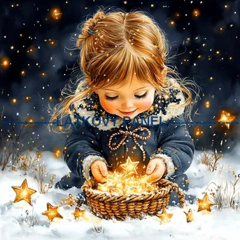 Látkový panel - Holčička s hvězdou - DZ-261 Velikost: 15x15cm, Materiál: Mikroplyš