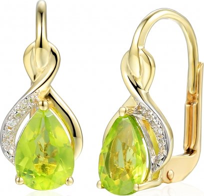 Gems, Zářivé náušnice Merida, kombinované zlato s brilianty a peridoty (olivíny), 585-38-3-4521.2ZB0.0.00.HSI.626.08