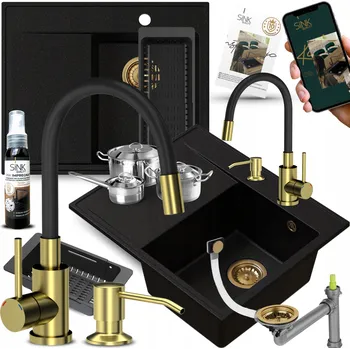 Granitový dřez Jednokomorový granitový dřez Sink Quality STILO, zlatý