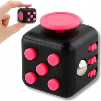 HRAČKA ANTISTRESOVÁ KOSTKA FIDGET CUBE MAČKACÍ HRAČKA TLAČÍTKA ČERNO-RŮŽOVÁ