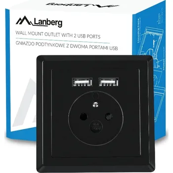 Elektrická zásuvka Elektrická Zásuvka USB nástěnná Lanberg černá