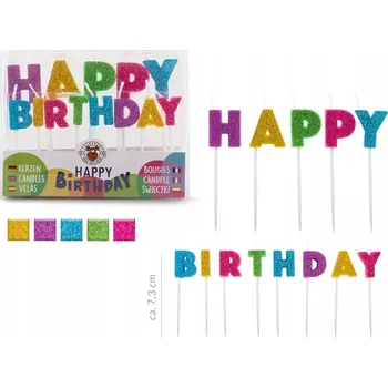 Dortová svíčka Skvělé OZDOBY NA DORT Svíčky k NAROZENINÁM písmena s třpytkami Happy Birthday