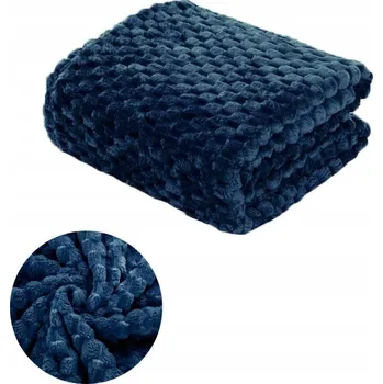 Prostěradlo MĚKKÁ DEKA PŘEHOZ PLÉD VZOR VČELÍ PLÁSTEV 200X220 TMAVĚ MODRÁ