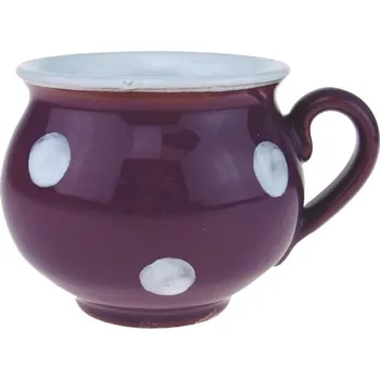 Hrnek moka fialový s bílými puntíky 0,2 l (Kameninový hrneček baňatý puntíky)