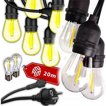 Venkovní osvětlení SVĚTELNÝ ŘETĚZ 20M 20 ŽÁROVEK ZAHRADNÍ VENKOVNÍ ŽÁROVKY LED