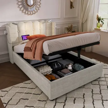 Postel Čalouněná jednolůžková postel s lampičkou na čtení 90 x 200 cm s Matrace