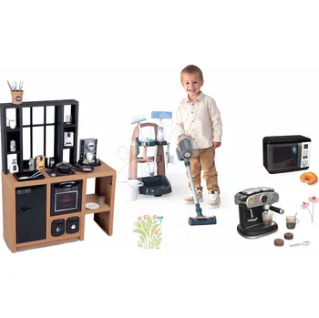 Dětská kuchyňka Set úklidový vozík a moderní kuchyňka Rowenta Trolley Upright Hoover Smoby s kávovarem mikrovlnkou a vysavač