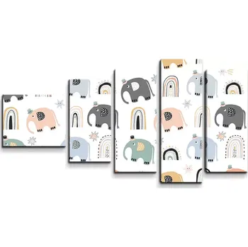 Obraz Sablio Obraz - 5-dílný Animovaní sloni - 100x60 cm