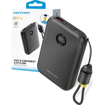 Powerbanka Powerbank Vention 10000mAh 2 x USB-C 1x USB-A s displejem 22,5W černý