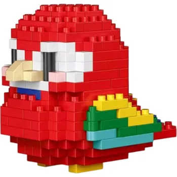 ostatní stavebnice Detailní červený papoušek 7.6 x 10 x 6.5 cm Mikro mini stavební bloky 3D model pro nadšence do ptáků Kreativní montážní cihly jako dekorace