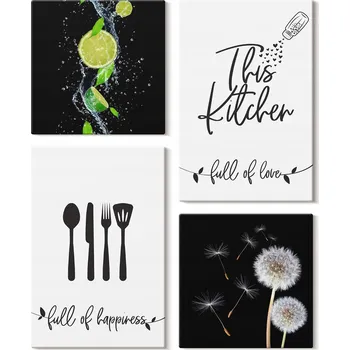 Obraz Sada nástěnných dekorací - obrazy pampelišek, limetky, kuchyňské motivy a nápisy