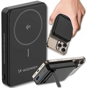 Powerbanka Powerbanka Wozinsky WLWP-10KA0Y3S 22,5W PD Qi2 10000 mAh, se stojánkem, 1x USB