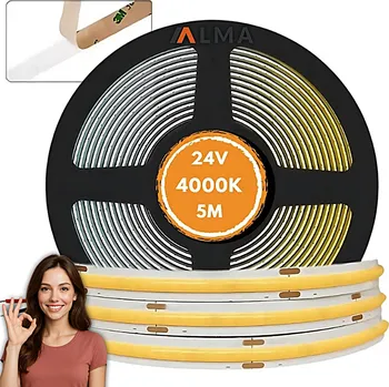 LED páska LED COB pásek SAMOLEPICÍ NEUTRÁLNÍ 4000K 5M 1600 DIOD NA PÁSKU 180°