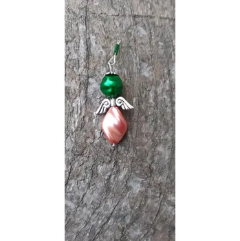 Vánoční dekorace andílek z perliček růžovo zelený