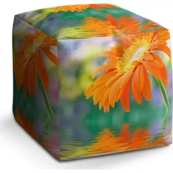 Taburet Sablio Taburet Cube Oranžová gerbera: 40x40x40 cm