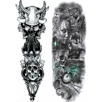 Tetování Dočasné tetování rukáv Viking lebka helma přilba