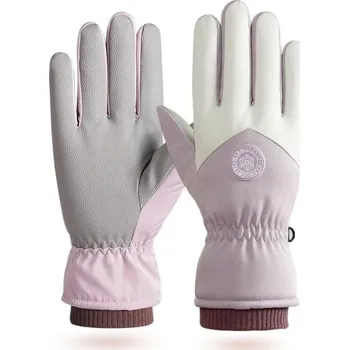 Rukavice Dámské lyžařské rukavice nastavitelné Polyester a plyš Zateplené hřejivé dotykové rukavice na zimní sportovní aktivity Odolné pohodlné rukavice světle fialová