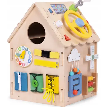 Dřevěná hračka Dřevěný manipulační domeček pro děti, vzdělávací panel XXL, 30 prvků