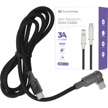Datový kabel Rychlý USB-C kabel x2 s otočnou koncovkou QC PD 1M opletený Encore Energy 3A 60W