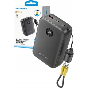 Powerbanka Powerbank Vention 20000mAh 2 x USB-C 1x USB-A s displejem 22,5W černý